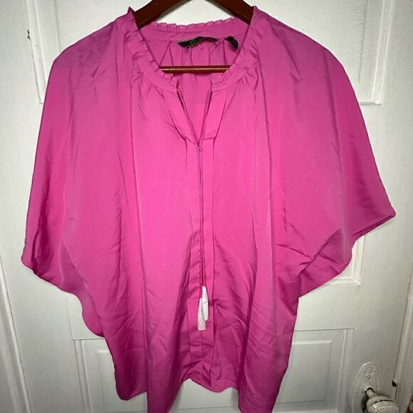 C. Wonder Flutter Sleeve Scarf Top with Tassels Vibrant Pink Size Medium - Picture 2 of 8